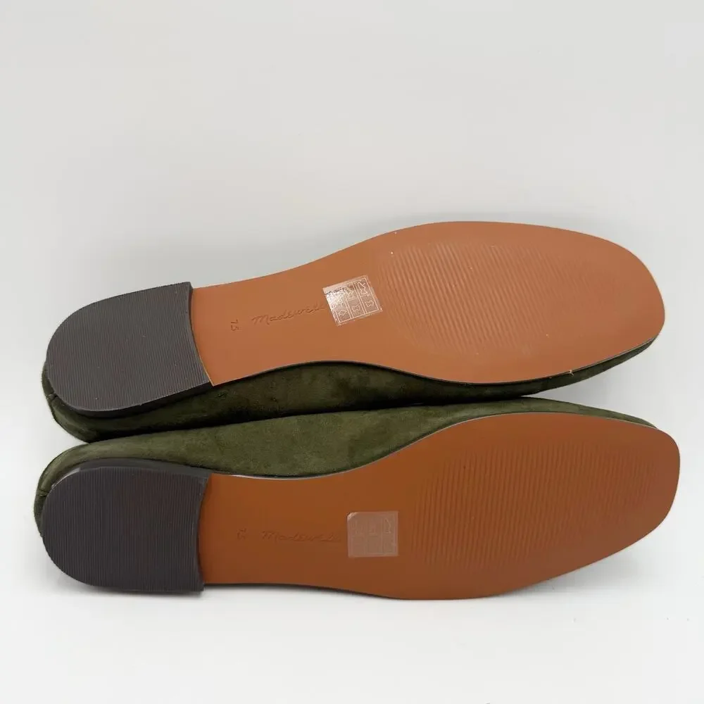 Madewell Womens Greta Elastic Mary Jane Flats Size 7.5 M Loden Green Suede NIB